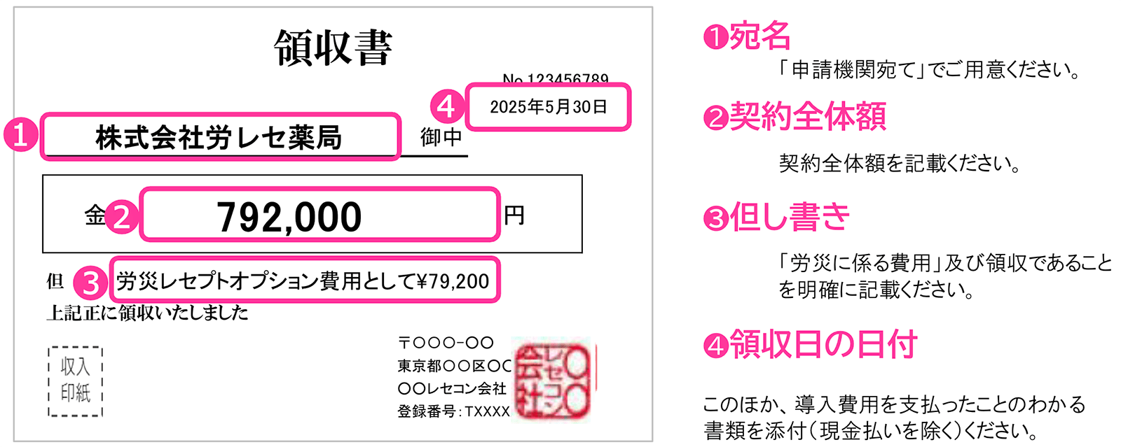 領収書の記述見本