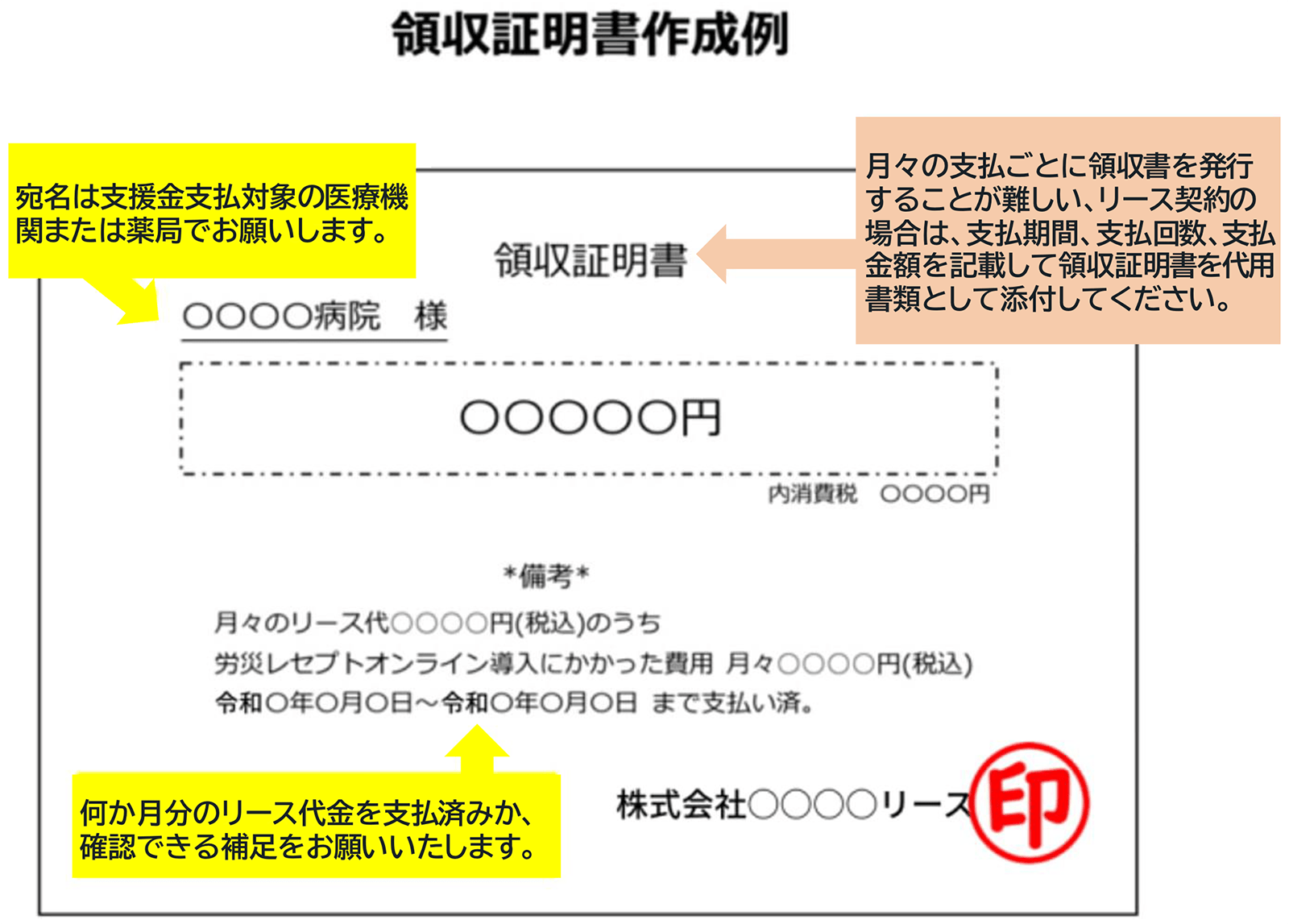 領収証明書の作成例