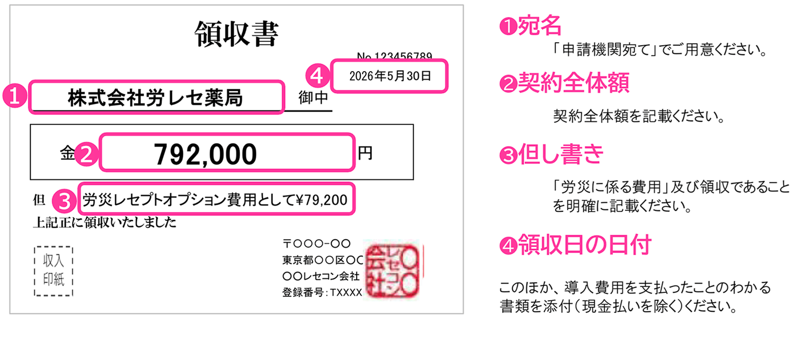 領収書の記述見本